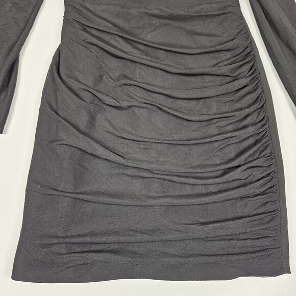 Dress The Population Brinley Black Mesh S Long Sleeve Ruched Mini Sheer Party - Picture 7 of 16